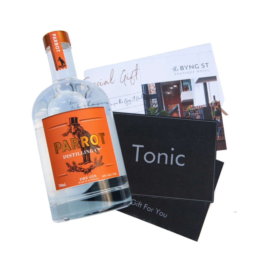 On-the-Road-Again-Hamper-01-Byng-Street-Boutique-Hotel-Voucher-and-Tonic-Restaurant-Millthorpe-and-Parrot-Distilling Co-Classic-Dry-Gin-700ml